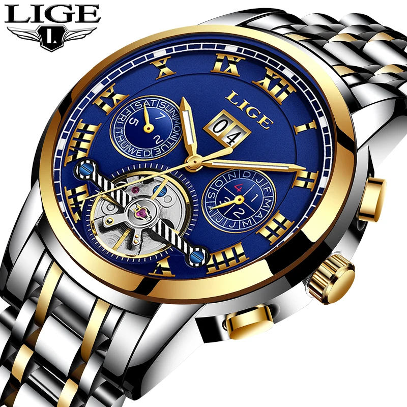 Relogio Masculino LIGE мужские часы люксовый бренд Tourbillon автоматические механические