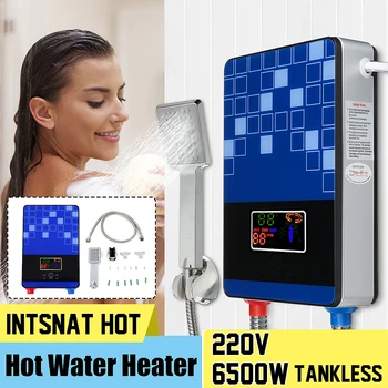 

6500W 220V Electric Hot Water Heater Tankless Instant Boiler Bathroom Shower Set Thermostat Safe Intelligent Automatically