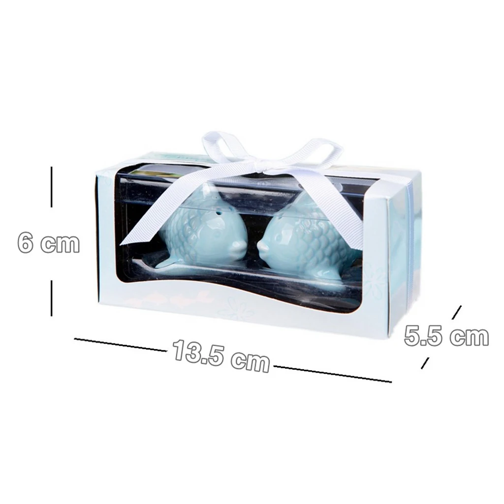 2Pc Fish-Shape Ceramic Salt Pepper Shakers Canister Set Party Favor 6x5x4.5cm Grinder Mill Suitable Coarseness 