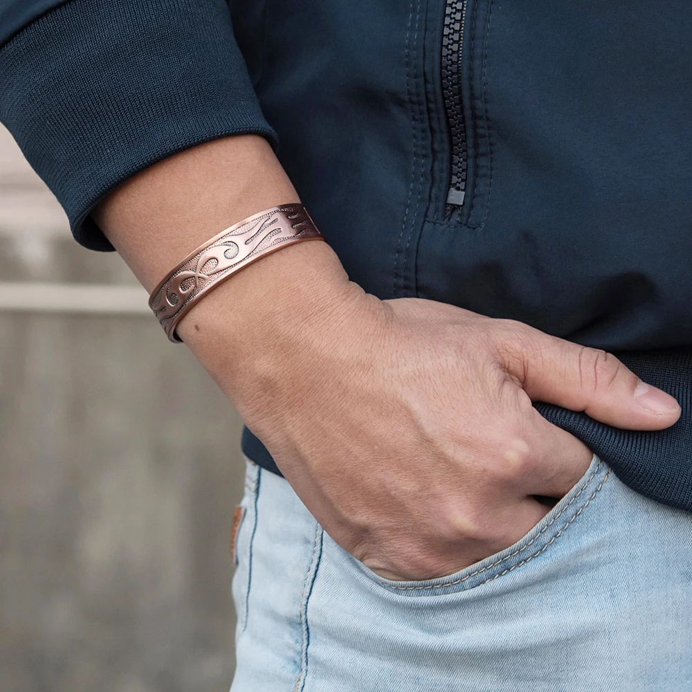 Braccialetti magnetici in rame, braccialetti energetici per la salute dell'artrite, braccialetti magnetici da uomo, polsini regolabili vintage, larghezza 14,5 mm, gioielli_voghion.com