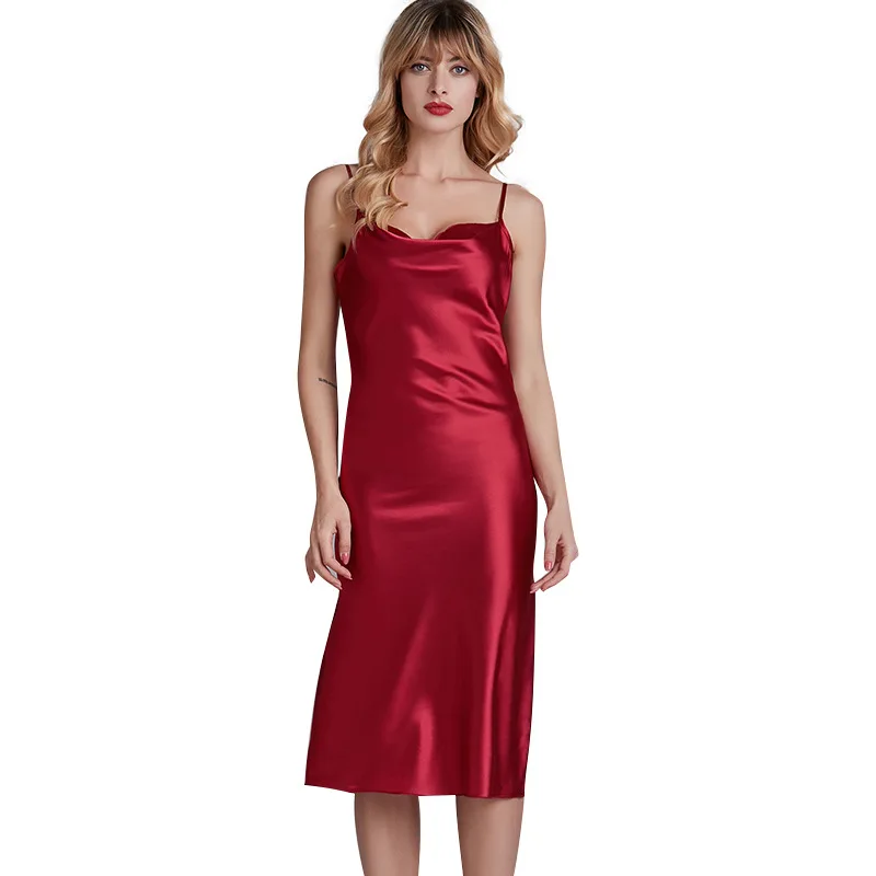 

Women's Silk Spring and Summer Elegant Swing Collar Thin Nightdress Home Wear Can Be Worn Outside