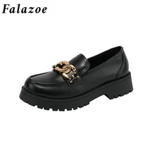 Falazoe – mocassins en cuir véritable pour femmes, blanc cassé, plateforme, épais, à enfiler, chaussures de qualité, à la mode, grande taille 41 42 43
