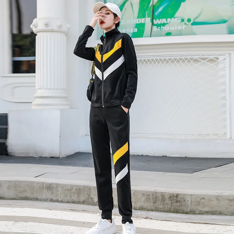 

2019 Autumn Stripe Female Tracksuit Long Sleeve Hoodies Outfits Two Piece Set Sweatshirts+Pants Suits Zipper Clothing Sets