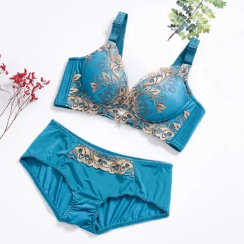 

Female Womens Gather Thin Embroidery Blue Beige Blue Patchwork Bra Lingerie , Underwear for Women , Woman Push Up Bralette