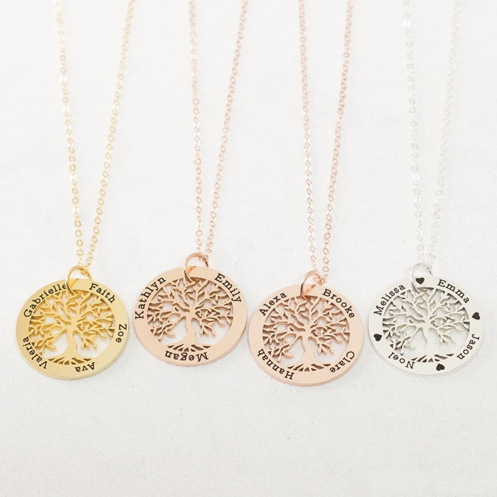 

Custom Name Necklaces Friendship Jewelry Stainless Steel Personalized Nameplate Tree of Life Necklaces Birthday Graduate Gift