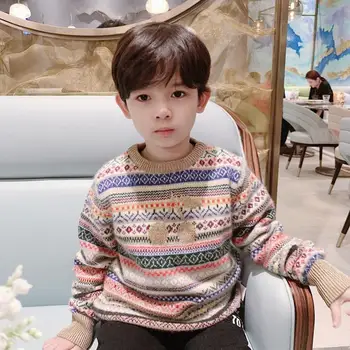 

Parent-child sweater kids tops autumn winter fashion high quailty Cherry gold wire thick jacquard sweater boys and girls clothes