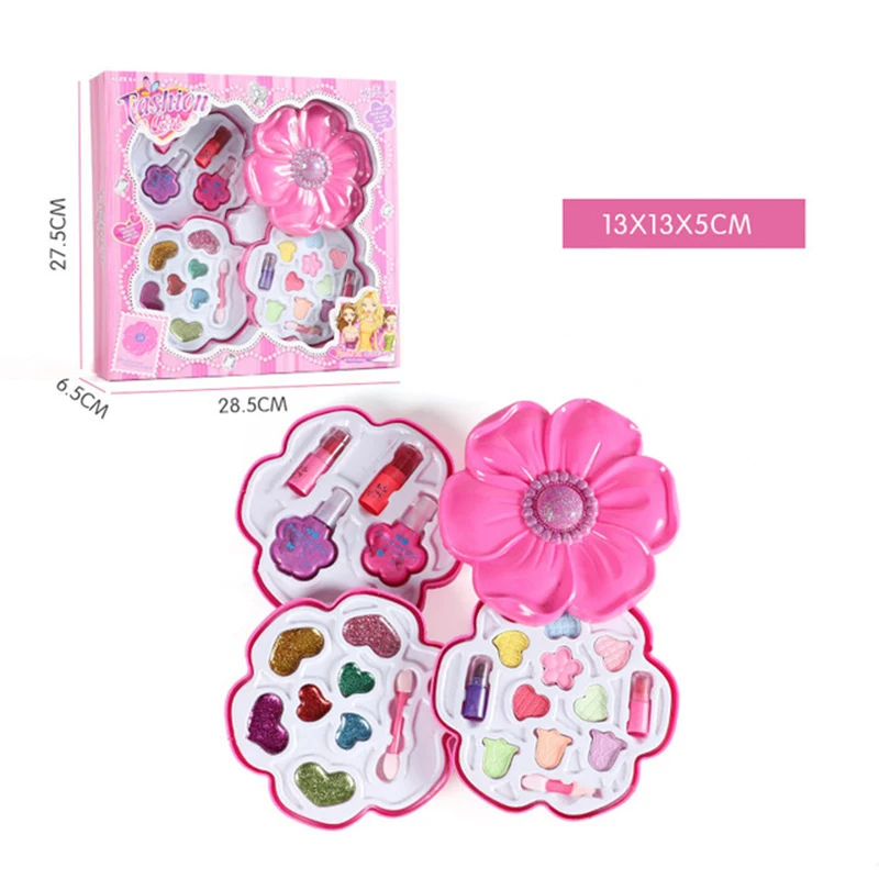 Girls Princess Cosmetics Make Up Set Cartoon Sunflower Polish Lipstick Eye Shadow Beauty Makeup Box Baby Kids Christmas Present