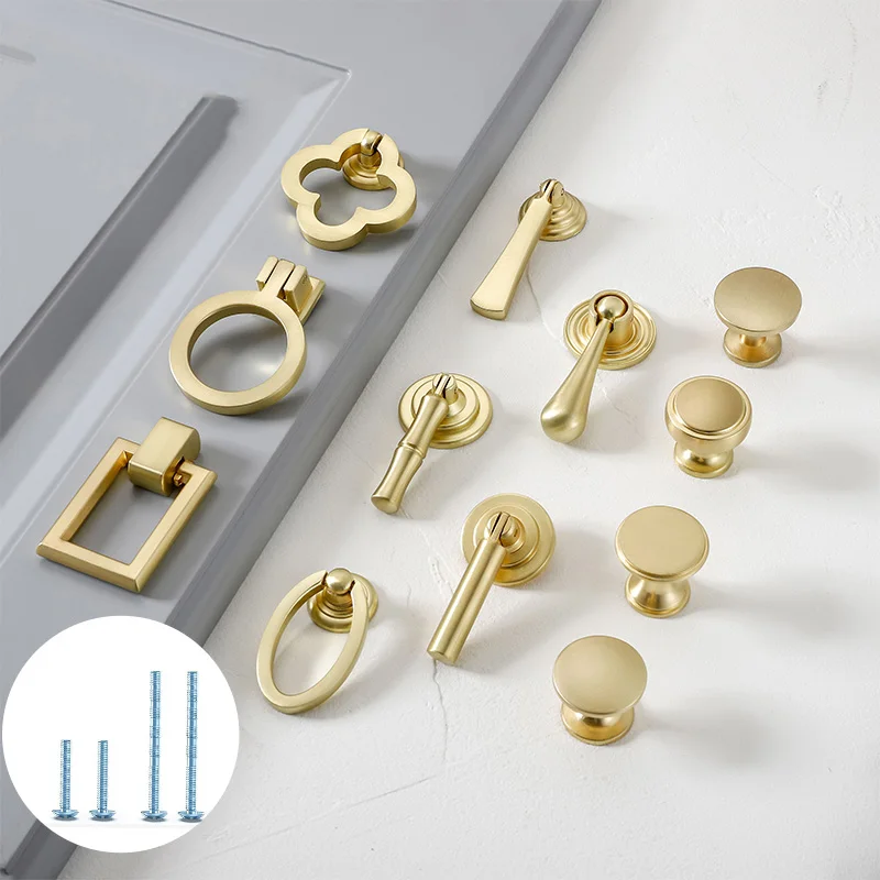 Tiradores de gabinete dorado de aleación de Zinc macizo para cocina, armario de un solo orificio para mesita de noche, mango de cajón, perillas, accesorios para muebles