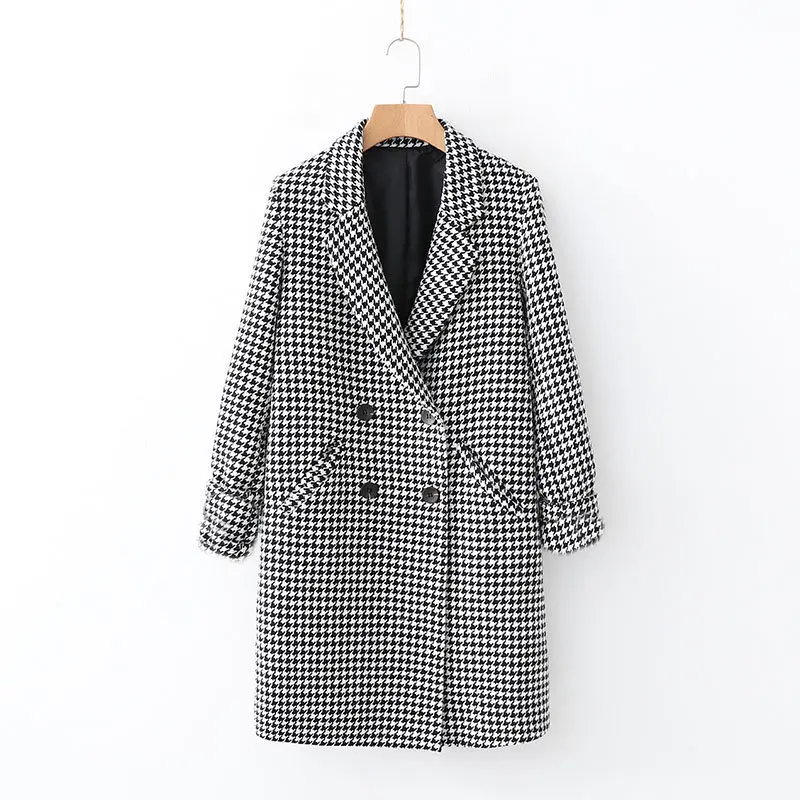 

Western Style 2019 Autumn New Style Loose Fashion Elegant Casual Thousands of Birds Wool Overcoat A8us2632
