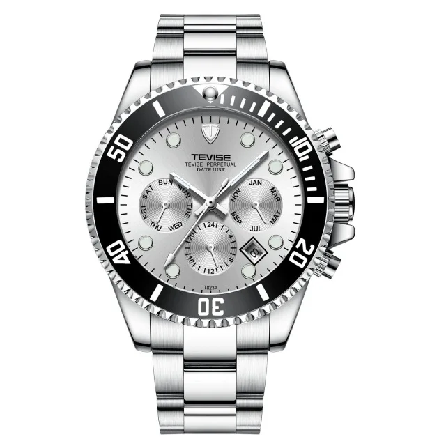 Silver White Tevise Роскошные наручные часы брендовые Автоматические Механические Многофункциональные часы для мужчин водонепроницаемые с автоматическим подзаводом мужские часы - Цвет: Silver White