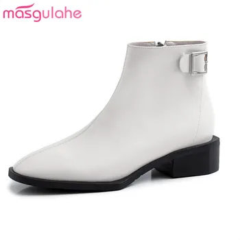 

Masgulahe genuine leather shoes new arrive 2020 autumn winter boots for woman black wholesale boots fashion women ankle boots