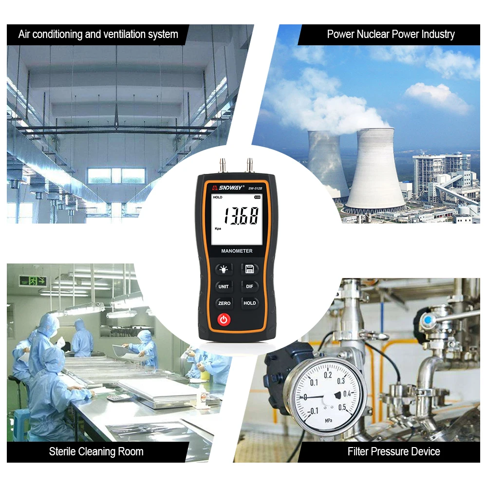 Description Picture 4 of itemSNDWAY Digital Manometer Air Pressure Gauge Pressure Gauges Differential Natural Gas Pressure Gauge Meter Measurement SW-512B