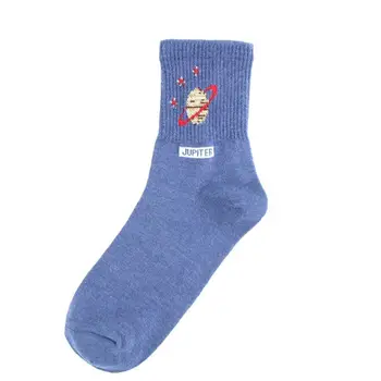 

Korean Women Funny Cotton Crew Socks Cartoon Moon Sun Earth Planet Print Hosiery 24BC