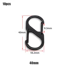  10pcs Stainless Steel S Type Carabiner With Lock Mini Keychain Hook Anti-Theft Outdoor Camping Backpack Buckle Key-Lock Tool 