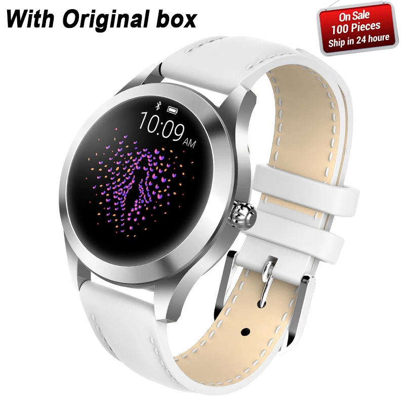 silver white leather Модные Смарт-часы для женщин KW10 IP68 Водонепроницаемые мульти-спортивные режимы шагомер сердечного ритма фитнес-браслет для леди PK H2 Q8 - Цвет: silver white leather