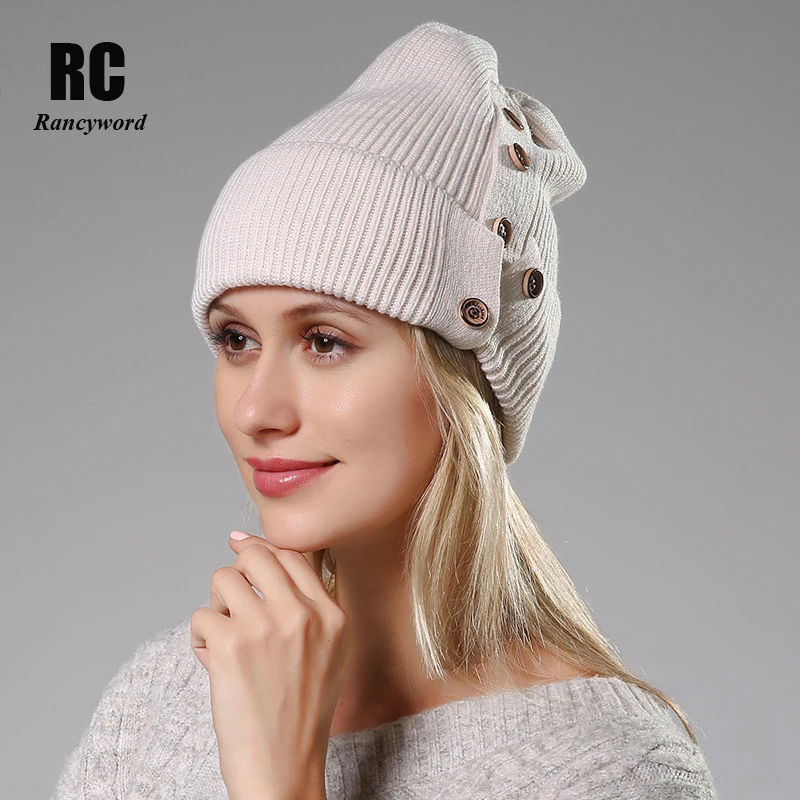 

[Rancyword] Winter Hats For Women Wool Knitted Angora Hat Beanies Female Warm Rabbit Fur Skullies Beanie For Girl RC2078-1