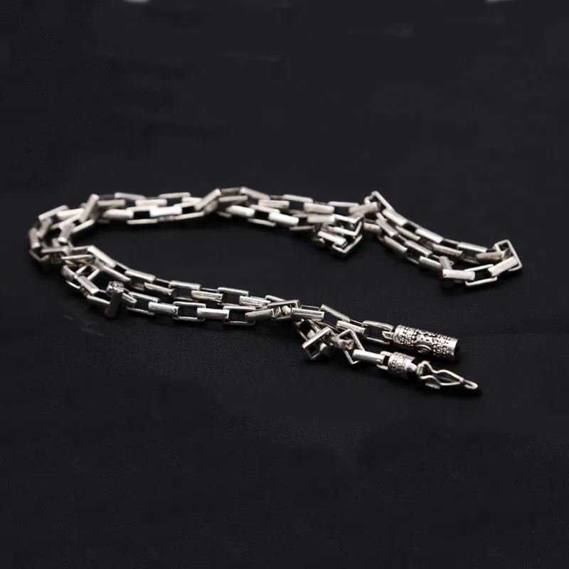 

5mm Solid 925 Sterling Silver Long O Grid Chains Necklace For Boys Women Men Vintage Bright Mantra Lock Fine Jewelry Hot sale
