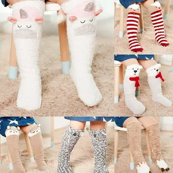 

2019 Brand New Children's Unicorn Baby Kid Stockings Antiskid Cotton Coral Fleece Long Stockings Cartoon Winter Warm Tights 1-5Y