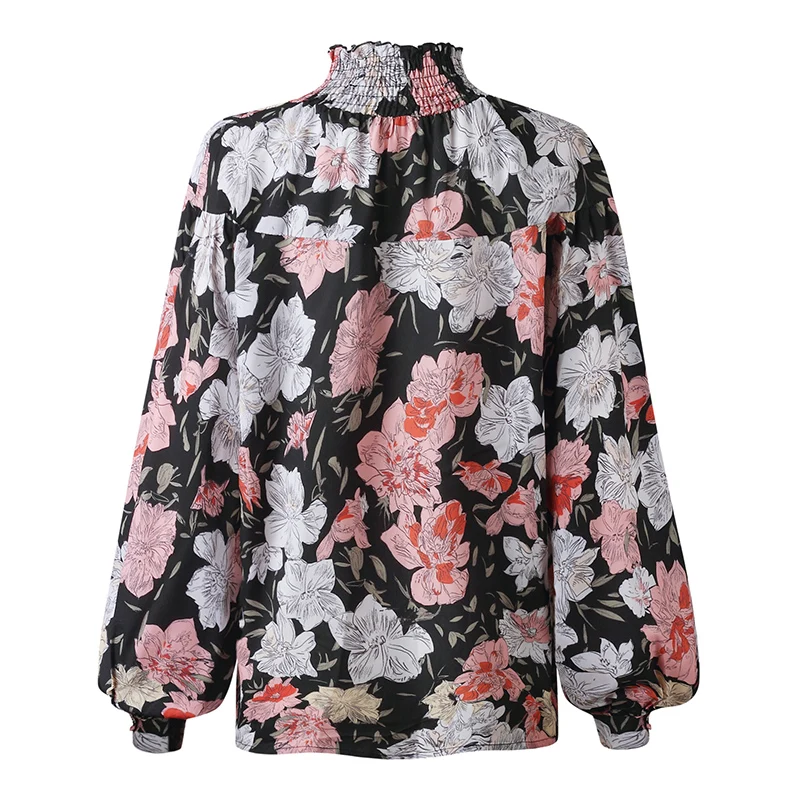 Женская шифоновая рубашка с цветочным принтом, блузка, рубашка, одежда с длинным рукавом, блузы-водолазки, укороченный топ с пышными рукавами, Рубашки, Топы
