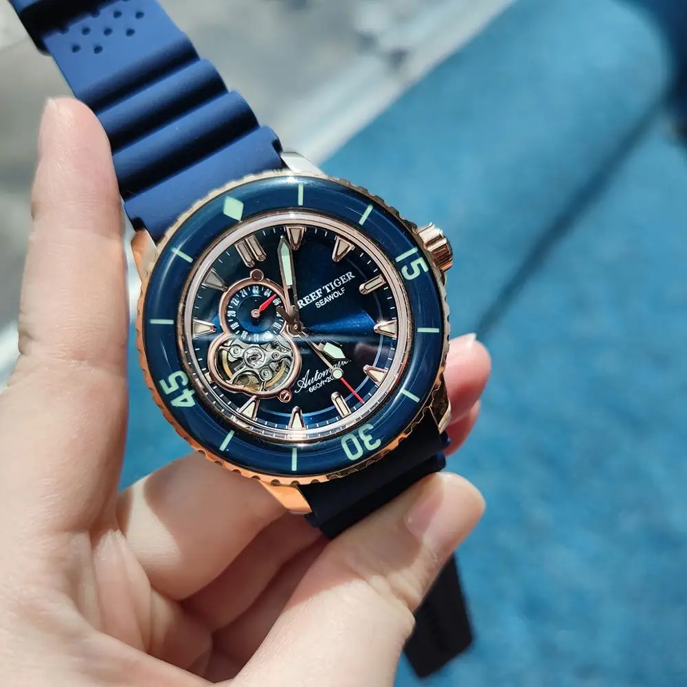 Часы Reef Tiger/RT для мужчин, автоматические часы для дайвинга с ремешком из нейлона розового золота, синего цвета, RGA3039|watch for|watches for menwatch for men automatic | АлиЭкспресс