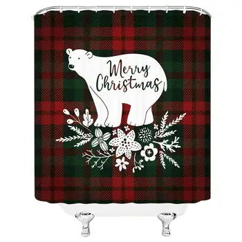 

Animal Shower Curtain Set Flower Checkered Stripes Polyester Bathroom Decoration 70×70 Inch with Hook Hole Red Green White