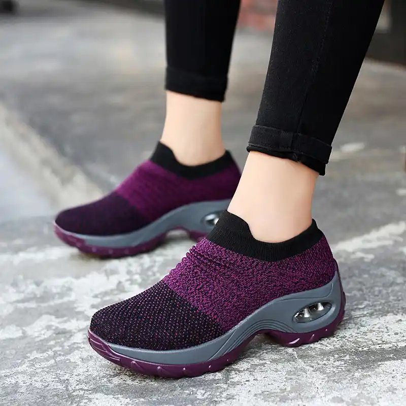 Zapatillas deportivas de suela gruesa para mujer, calzado deportivo con  suela gruesa, color negro y morado, para correr, talla grande, A 394|Zapatillas  de correr| - AliExpress