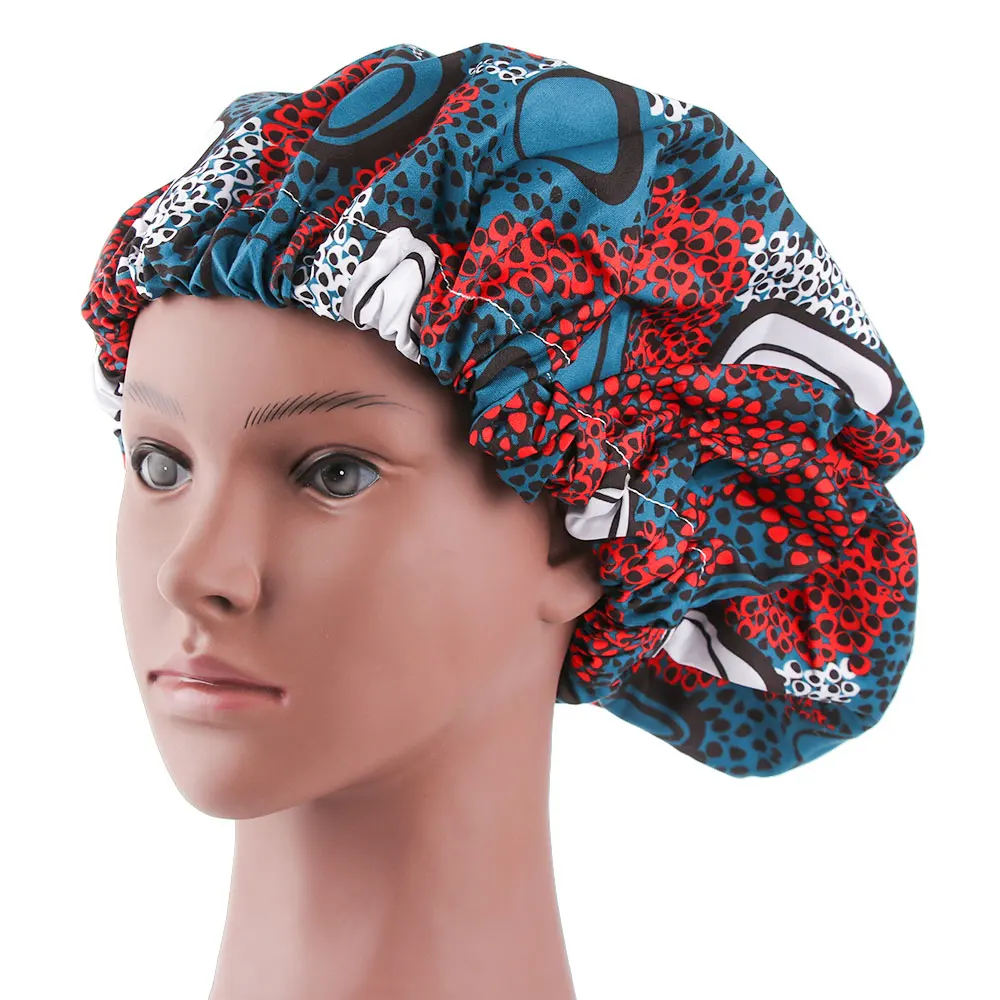 Новые женские очень большие атласные выстроились Bonnets Африканский узор печати ткань Анкара bonnets ночной сон шляпа женский тюрбан