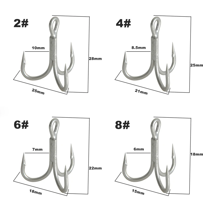 20pcs 6x Super sharp Round treble hook High carbon steel max test 210kg 4/0 3/0 2/0 1/0 2/4/6/8# Treble Hooks Fishing Tackle