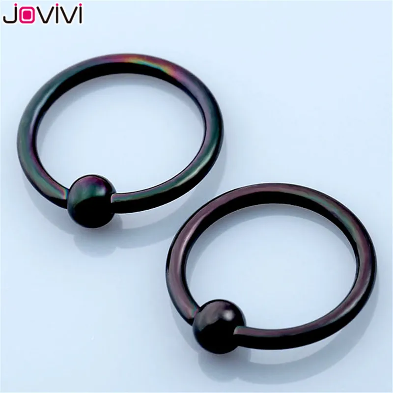 Jovivi, нержавеющая сталь, 16 г, стальное кольцо для ушей, Колечки для ушей, спираль, язык, ниппель, кольцо для носа, серьги для хряща, 10 мм, внутренний диаметр - Окраска металла: Black