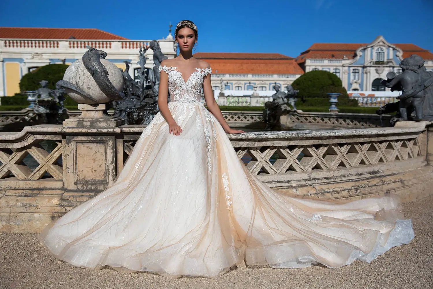 Vestidos De Novia с открытыми плечами А-силуэт Тюль свадебное платье сексуальное v-образный вырез кружева аппликации с открытой спиной длинное свадебное платье