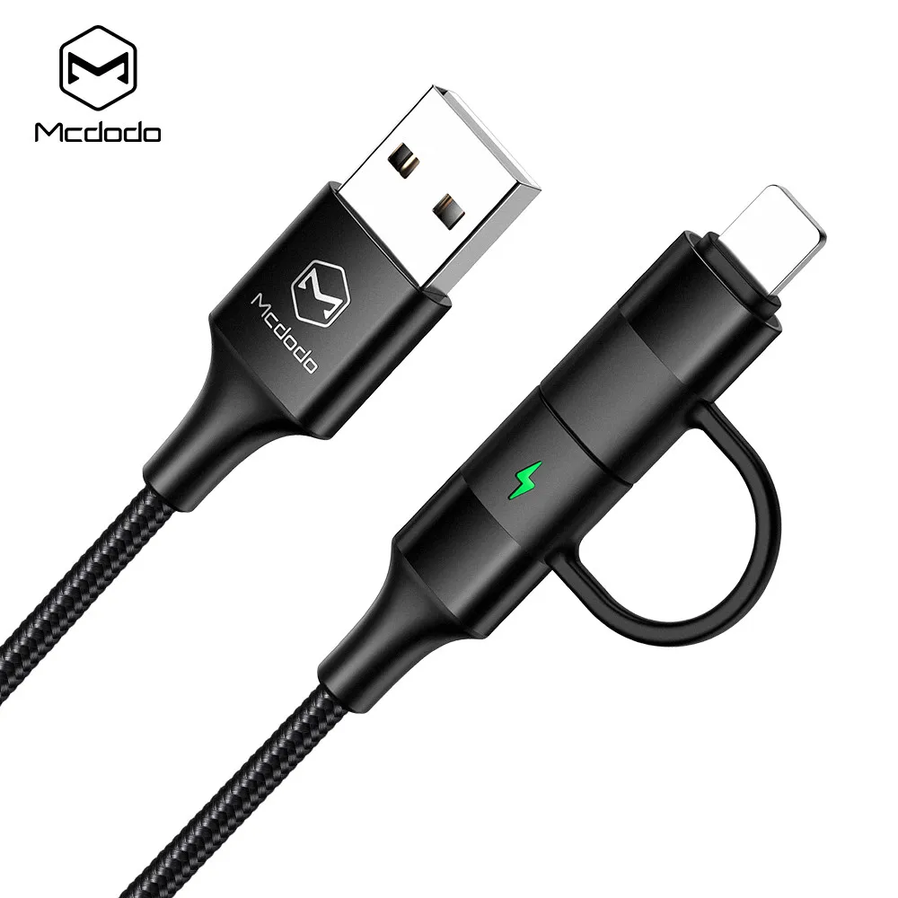 MCDODO 2в1 кабель USB type C для iPhone XS MAX XR X 8 7 Plus быстрое зарядное устройство шнур QC 4 0 Samsung
