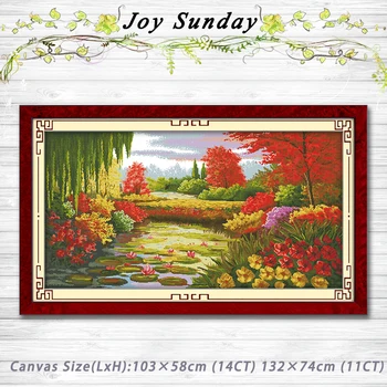 

Autumn scene in lotus pond painting 14CT 11CT counted cross stitch kits embroidery set Needlework Set chinese cross stitch