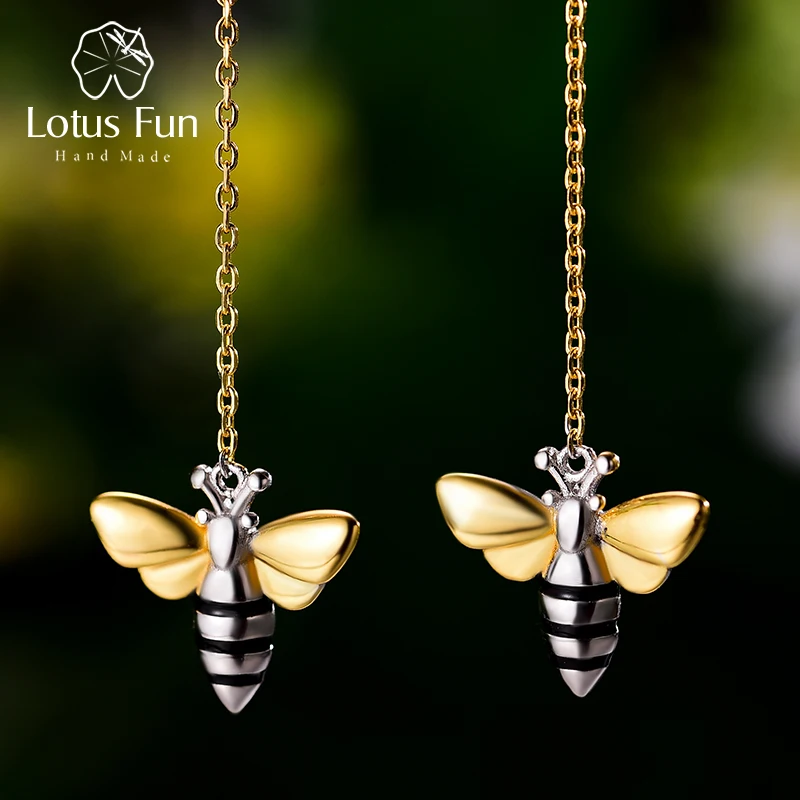 Lotus Fun Lovely Honey Bee Dangle Earrings Real 925 Sterling Silver Handmade Designer Fine Jewelry for Women Bijoux | Украшения и
