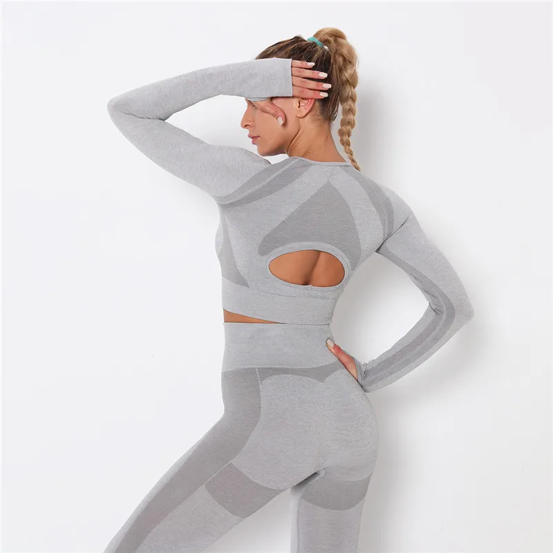 

Backless Yoga Shirts Sets Fitness Sports Suits Push Up Gym Yoga Sets Women Workout Sports Sets Seamless Yoga Suits 2 Pieces Sets