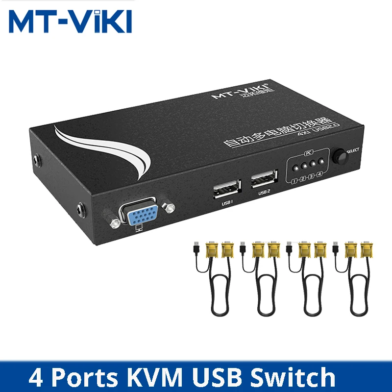 

MT-VIKI 4 Ports Auto KVM VGA Switch USB2.0 Multi-computer sharing mouse keyboard monitor 4 in 1 out With Original Cable MT-471UK