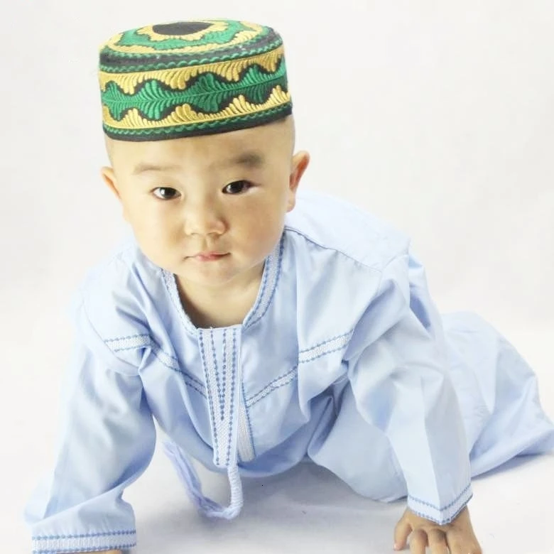 Дети мусульманская одежда, исламские Абаи Дубай мусульманское платье Арабские накидки и таубы ИД Мубарак молитва для От 1 до 3 лет халаты для мальчиков размеры от 70 до 100 см - Цвет: 122919