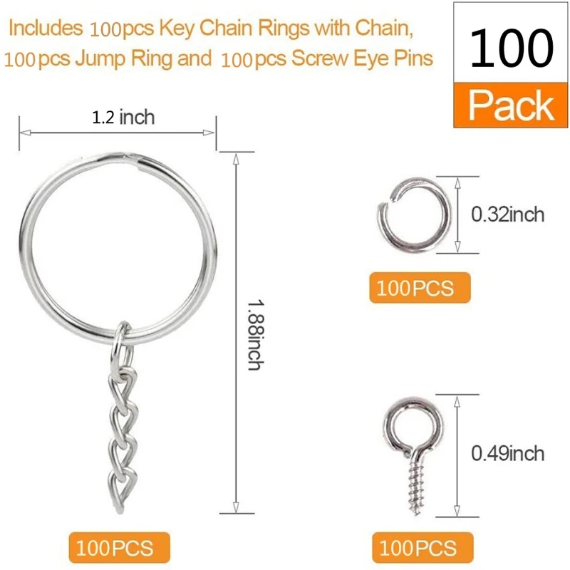 

300Pcs 30mm Flat Key Chain Rings Kit Split Keychain Ring Jewelry Findings Making U4LE