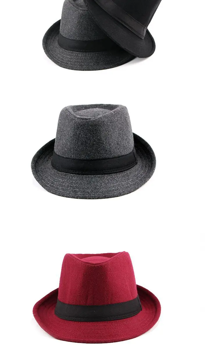 Classics Autumn 2021 Winter Short Brim Felt Fedoras Hat Men Black panama Vintage top sombrero trilby mens hats gentleman fedora burgundy fedora hat