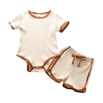 

2pcs Summer Daily Newborn Baby O-Neck Rompers Drawstring Shorts Set Outfits Comfortable cotton cute casual suit
