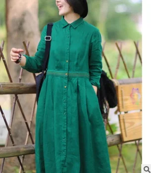 

Fall 2019 new cotton linen, paragraph dust coat grows in high waist