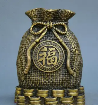 

Chinese fengshui old Bronze money bag Fortune bag money-box wealth statue
