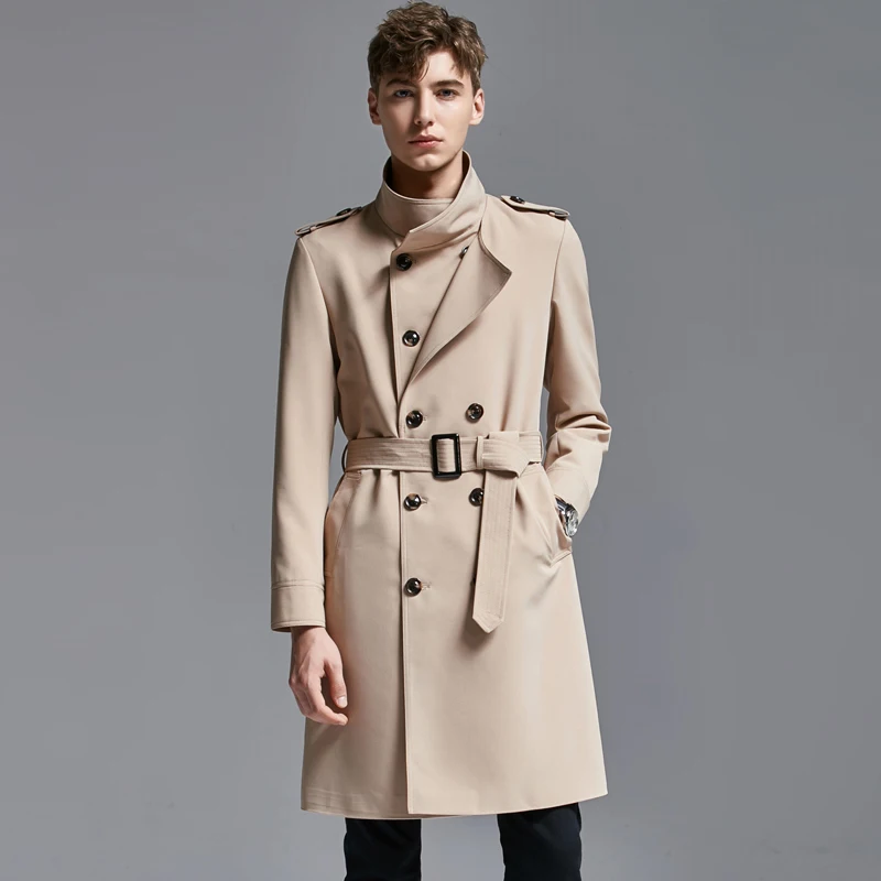 

Stand Collar Trench Luxury Double Breasted Solid Color Mens Jackets And Plus Size 6xl Slim Fit Male Coats