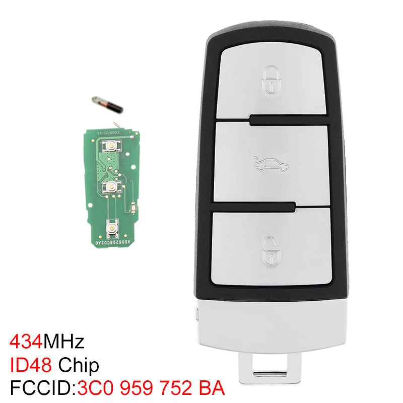 434MHz 3 Buttons Keyless Uncut Flip Smart Remote Key Fob ID48 Chip 3C0959752BA Fit for VW Passat B6 3C B7 Magotan CC 2006-2011