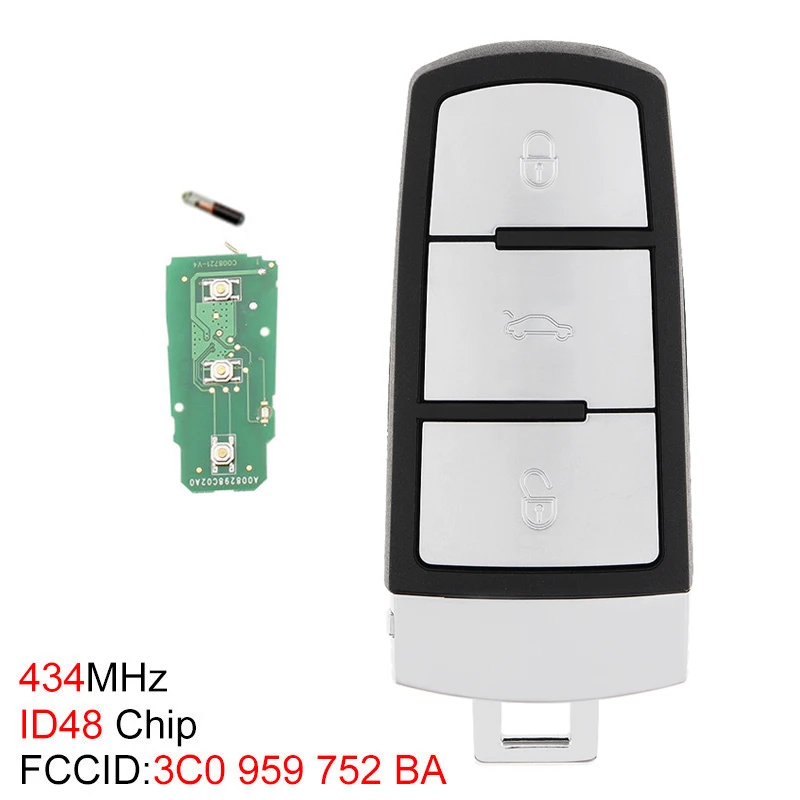 434 МГц 3 кнопки без ключа необработанный флип-телефон с чипом 3C0959752BA подходит для VW