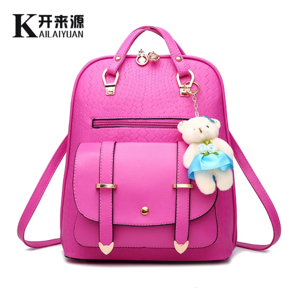 Женский рюкзак из натуральной кожи женский весенний и летний студенческий рюкзак большой емкости сумка Корейская женская - Цвет: Ярко-розовый