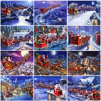 

HUACAN 5D DIY Diamond Painting Santa Claus Full Square Round Drill Needlework Diamond Embroidery Landscape Snow Christmas Gift