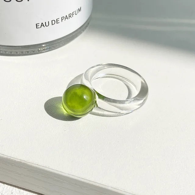 New Colorful Transparent Resin Acrylic Crystal Rhinestone Simple Geometric Square Round Rings Set for Women Fashion Jewelry JZ44