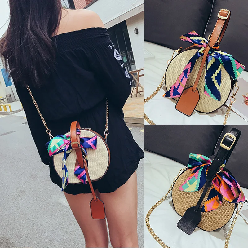 

2019 Newly Women Shoulder Crossbody Bag Chain Straw for Summer Beach Party Mobile Phone K-BEST