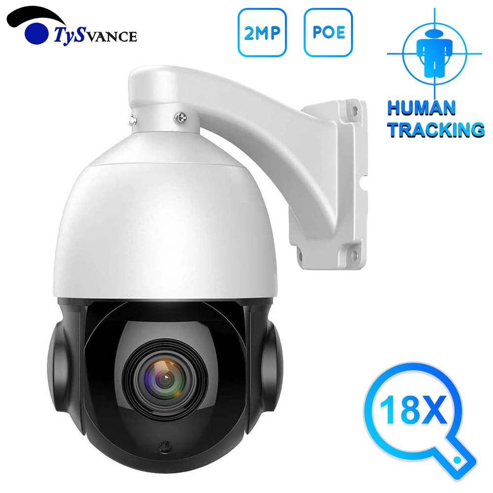 AI автоматическое отслеживание 2MP PTZ IP камера POE 18X зум HD 1080P H.265 AI человеческое тело лицо Масштабирование двухстороннее аудио Открытый ИК 60 м безопасности