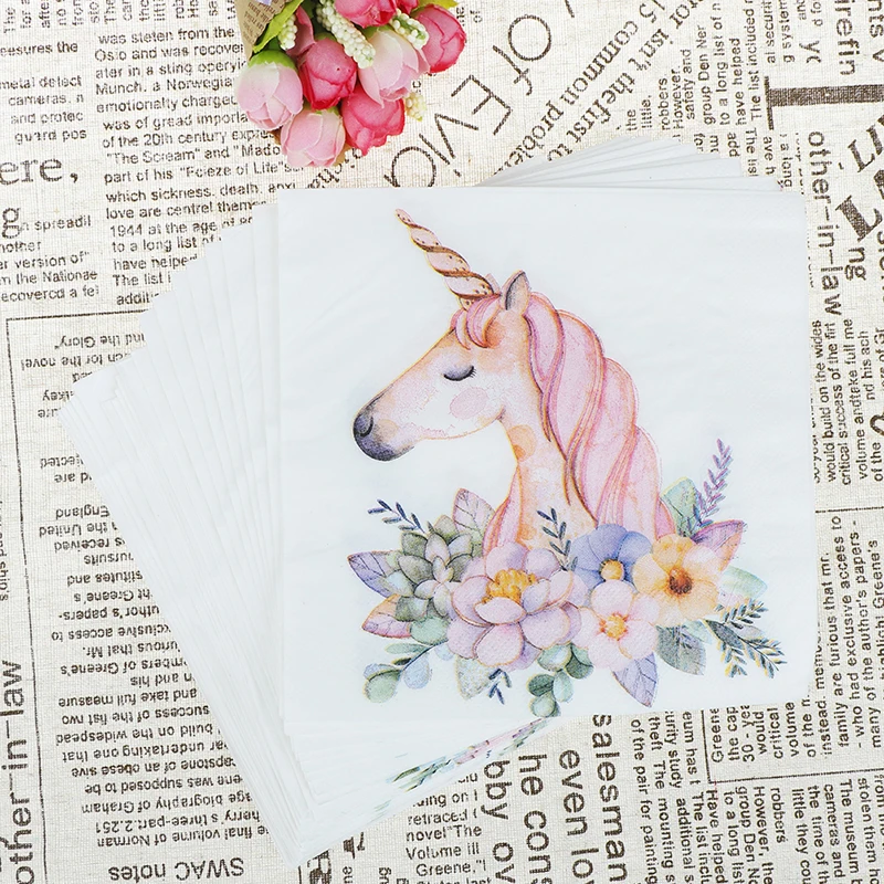 20Pcs/Pack Unicorn Theme Paper Napkins Food Tissue Birthday Party Festive Tissue Napkins Decoration Supplies